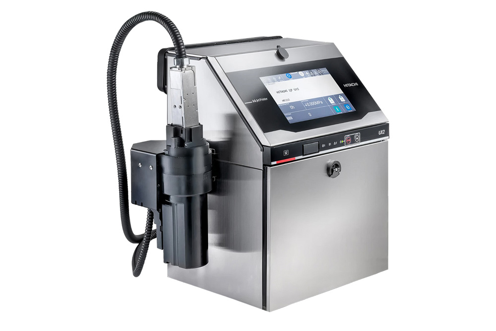 Каплеструйный принтер Hitachi UX2-D160W-E — вид под углом с печатающей головкой