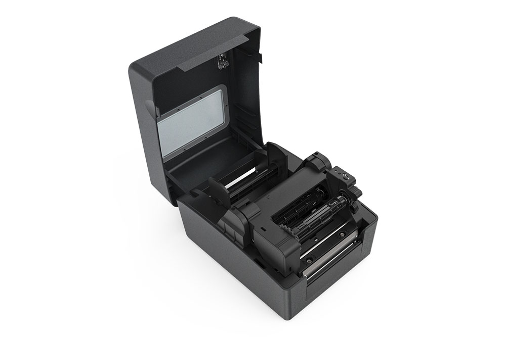 Принтер SNBC BTP-4300E с открытым видом на внутренние компоненты