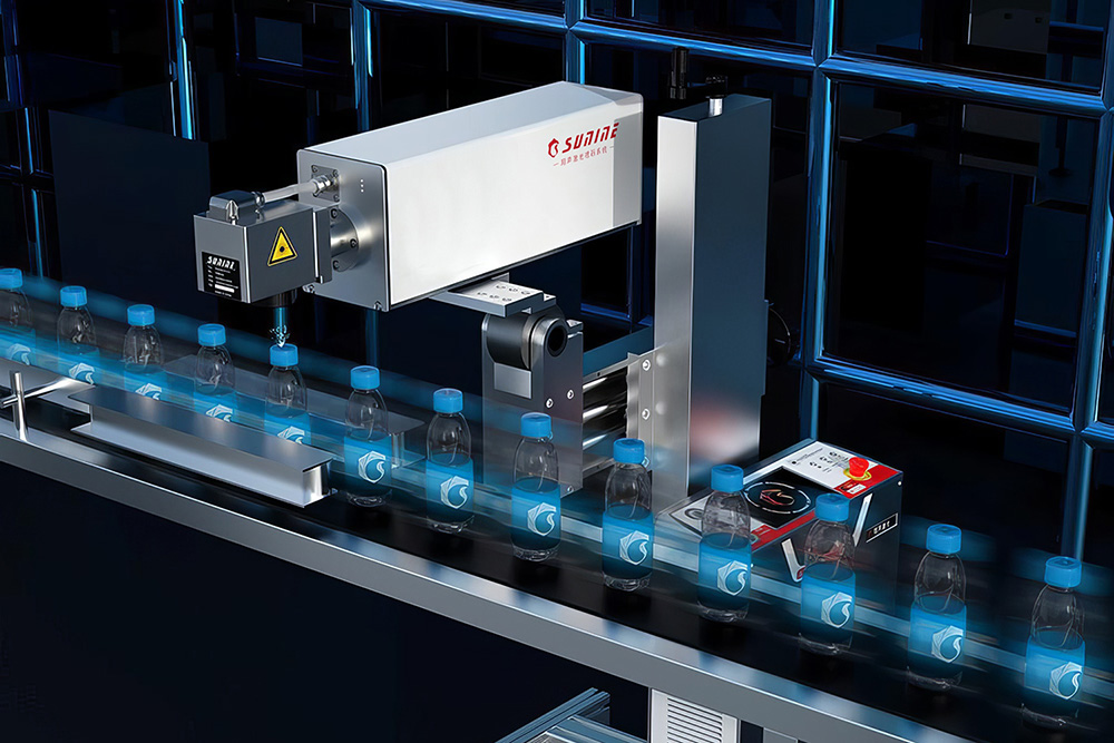 Лазерный маркиратор Sunine на стойке с блоком управления и печатающей головкой